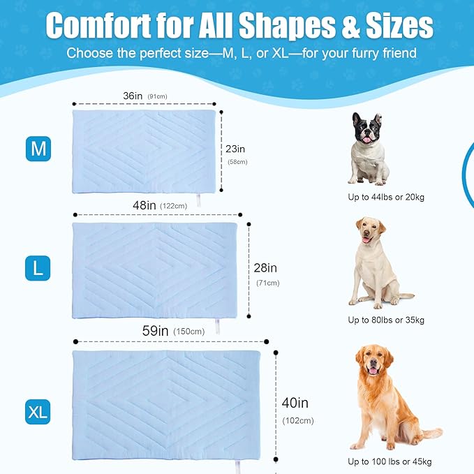 Dog Cooling Mat Self Coolings Foldable Cooling Pad for Dog in Summer Coolings Mat for Dogs and Cats Machine Washable (Rectangle,Blue, Medium-36 L x 23" W)