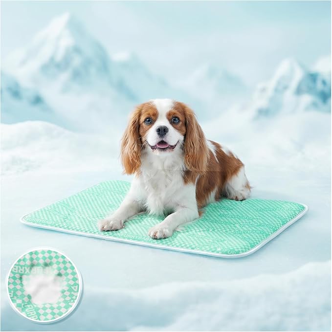 furrybaby Dog Cooling Mat Dog Bed, Extra-Thick Dog Crate Pad, Cat Bed, Washable Non-Toxic PCM Cooling Pad for Dogs Cats, Long Lasting Cooling for Crate Bed Indoor Outdoor Summer, 30x20, Mint