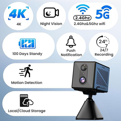 2026 Upgraded 4K Security Camera, 5GHz WiFi Indoor Camera, Free Cloud Storage, Home Security Camera with Night Vision, Motion Sensor, Long Battery Life, Motion Detection, Wireless Surveillance Cam