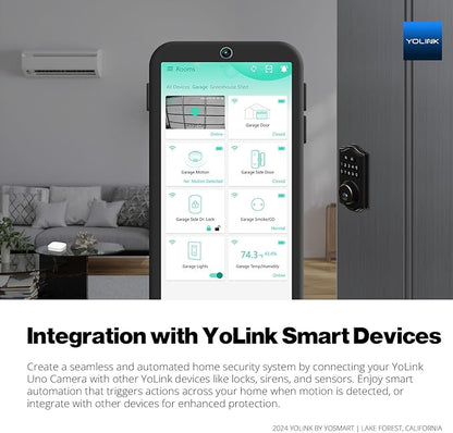 YoLink Uno 2.4G WiF Wireless Home Security Camera Indoor, for Baby and Pet Monitor, 1080p Dog Camera with Phone App, Night Vision B/W, 2-Way Audio, 64G SD Card Included, 360°