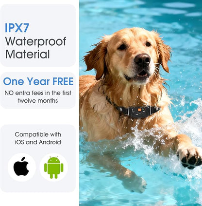 GPS Pet Tracker for Dogs and Cats - 12 Months Free Membership, Real-Time Tracking, Health Monitoring, Historical Route Recording, Virtual Geofence, IP67 Waterproof, 14-Day Battery Life