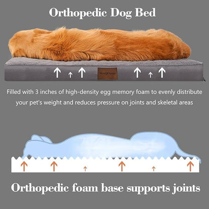 Waterproof Dog Beds for Large and Extra Large Dogs - Orthopedic Washable Crate Pad 44 inch, XL-Plus Egg Crate Foam Pet Bed Mat with Removable Cover, Anti-Slip Kennel Pad, 44''×32'', Grey