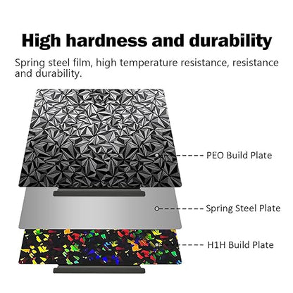 HzdaDeve Build Plate with Handle for Adventurer 5M/5M Pro/AD5X Double Sided Smooth PEO Board Steel Sheet Heated Bed PEI Platform Glue-Free Printing for FLASHFORGE 3D Printer (PEO+Debris)