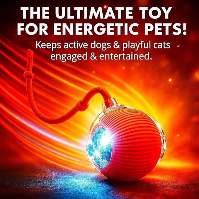 Interactive Cat Toys for Indoor Cats, Smart Automatic Cat Chase Ball Toy, Upgraded Speedy Tail Kitten Toy for Bored Indoor Adult Pets (Red)
