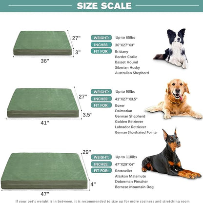 Outdoor Waterproof Dog Beds Large Sized Dog Washable, XL Leather Crate Pad 42 inch, Extra Large Orthopedic Foam Pet Bed with Removable Cover Reversible, Anti-Slip Kennel Pad, 41"x27", Green