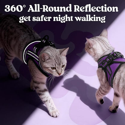 rabbitgoo Cat Harness and Leash Set for Walking Escape Proof, Adjustable Soft Kittens Vest with Reflective Strip for Cats, Comfortable Outdoor Vest, Purple, XL