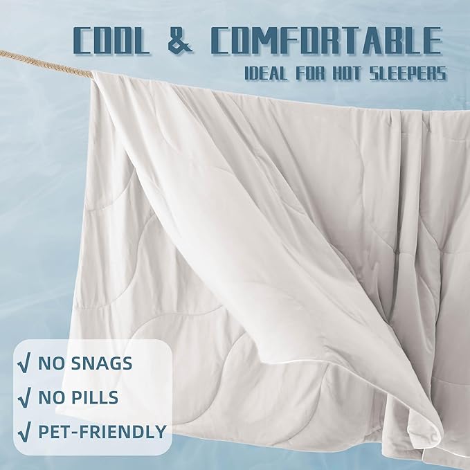 DOWNCOOL Cooling Comforter Queen Size, Cream White Cooling Blanket for Hot Sleeper, Lightweight & Breathable Blanket for Night Sweats,Dual-Side Cooling Summer Bedding,90"X90"