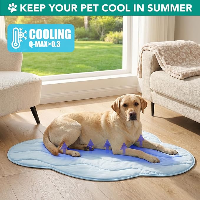 PetAmi Dog Cooling Mat, Cloud Shape, Reversible Cooling Nylon Blanket Soft Fleece Pet Pad for Dogs Cats, Summer All Season Use Q-Max>0.3, Medium 38x48 in, Light Blue
