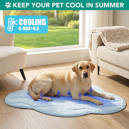 PetAmi Dog Cooling Mat, Cloud Shape, Reversible Cooling Nylon Blanket Soft Fleece Pet Pad for Dogs Cats, Summer All Season Use Q-Max>0.3, Large 49x59 in, Light Blue