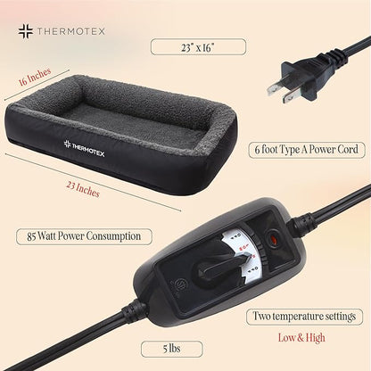 Thermotex Far Infrared Heated Pet Bed - Heated Cat & Dog Bed for Pain Relief & Arthritis - Therapeutic Heat Pad for Elderly Pet Support & Relaxation - Machine Washable