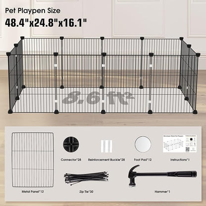 Small Animal Playpen - 12-Panel Metal Wire Pet Fence for Guinea Pigs, Rabbits, Bunnies - Indoor & Outdoor Portable Enclosure, Durable & Easy to Assemble