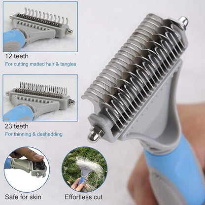 Pet Dematting Comb - 2 Sided Undercoat Rake for Cats & Dogs - Safe Grooming Tool for Easy Mats & Tangles Removing - Medium and Long Haired Cats Dogs Brush for Shedding