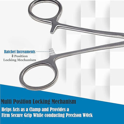 Dog Pet Ear/Nose Hair Puller Grooming Hemostat Locking Forceps Curved Pliers, 5.5" (14cm) Full Serrated Clamps Stainless Steel (Silver)