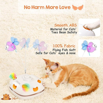 ORSDA Cat Toys for Indoor Cats, 5 in 1 Interactive Automatic Kitten Toys Rechargeable Electric Hide and Seek, Moving Feather, Whack-A-Mole, Spin Flying Teaser Wand Exercise Kicker, Gifts for Cat