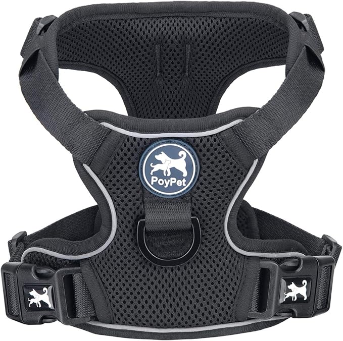 PoyPet Reflective Soft Breathable Mesh Dog Harness No Choke Double Padded Vest Adjustable(Black, XS)