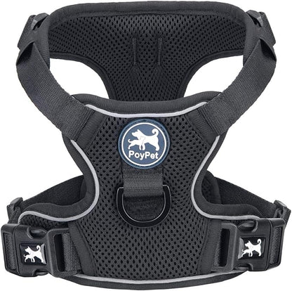 PoyPet Reflective Soft Breathable Mesh Dog Harness No Choke Double Padded Vest Adjustable(Black, XS)