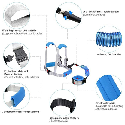 Blisstime 2 in 1 Toddler Leash - Anti Lost Wrist Link for Toddlers - Toddler Harness, Baby Leash, Leash for Toddlers, Wrist Leashes, Child Leashes for Toddlers, Not Easy to Open Without Key