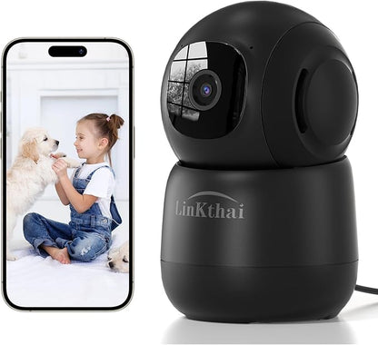 Indoor Camera,2K Cameras for Home Security with App Motion Detection Auto Tracking Alarm Live Notice Schedule Default Location,Pet Camera with Night Vision,2.4 GHz,Black