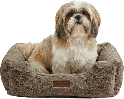 Modern Threads Ultra Soft Plush Pet Bed for Small and Medium Dogs with Elegant Texture and Stylish Design, Removable Washable Cover, Brown, (24" L x 20" W x 8" Th)