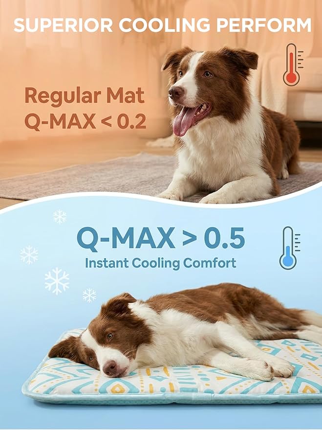 Dog Cooling Mat for Dogs & Cats, Soft Breathable Cooling Pad for Dog Bed, 35"x28" Self Cooling Crate Mat for Dogs, No Gel Washable Non-Slip Pet Cooling Mat Indoor Outdoor, Bohemia