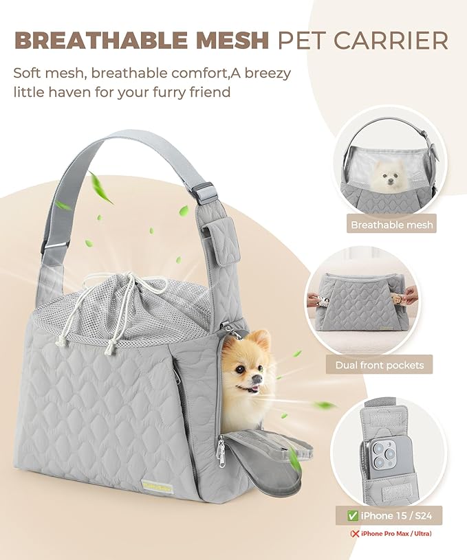 JourCraf Dog Carrier Sling for Small Dogs, Front Cat Sling & Cats Up to 15 lbs, Dog Purse with Adjustable Strap Front Zipper Pocket, Double Safety Feature, Hands Free for Travel
