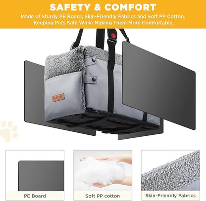 Console Dog Car Seat for Small Dogs,Small Dog Booster Seat for Car Washable Foldable Puppy Car Seat with Safe Protection Hooks Adjustable Straps and Storage Pocket Pet Up to 15lbs