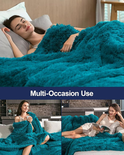 Pawque Sherpa Fleece Blanket Twin Size Teal Green - Faux Fur Fluffy Warm Plush Blankets for Bed, Cozy Thick Lightweight Reversible Decor for Winter Sofa Couch, 60x80 inches