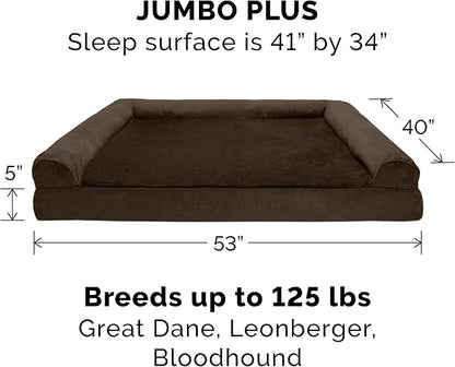 Furhaven Cooling Gel Dog Bed for Large Dogs w/ Removable Bolsters & Washable Cover, For Dogs Up to 125 lbs - Plush & Suede Sofa - Espresso, Jumbo Plus/XXL