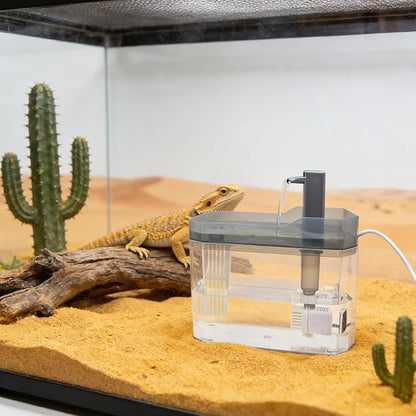 Reptile Water Bowl with Filtration System, Lizard Drinking Fountain, Bearded Dragon Tank Accessories, Reptile Habitat Waterfall for Bearded Dragon, Leopard Gecko, Chameleon, Snake