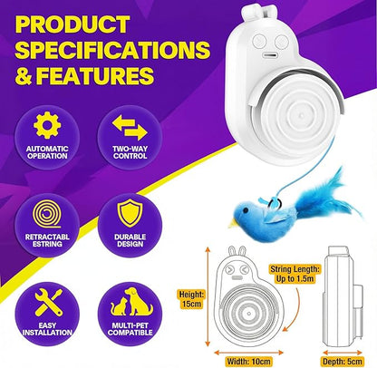 Interactive Cat Toys for Indoor Cats: Automatic Electric Flying Bird Feather & Mouse Wand, Rechargeable Electric Hanging Play Chase Exercise Moving Enrichment Toy for Bored Kittens and Adult Cats
