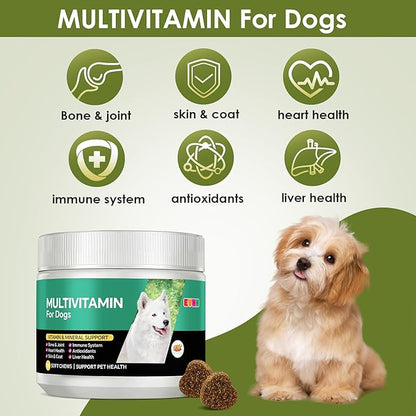Multivitamin for Dogs，Dog Multivitamin Chews with Essential Vitamins & Minerals - Skin & Coat Health, Immune Support, Heart & Liver Care, Chicken Flavor, 120 Count
