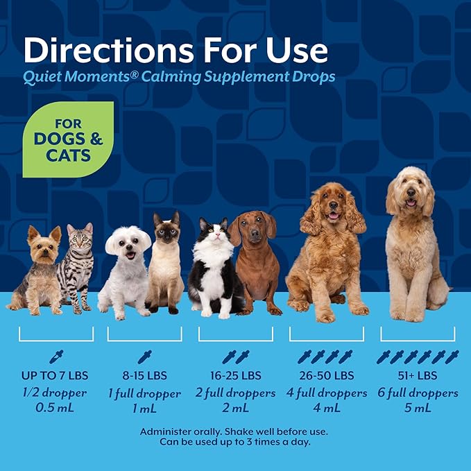 NaturVet Quiet Moments Calming Drops for Cats & Dogs – Helps Reduce Pet Stress, Promotes Relaxation – Dog Supplement, Cat Supplement Includes L-Tryptophan, Ginger, Chamomile – 2 Oz.