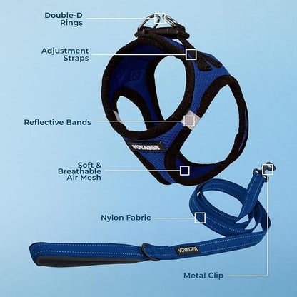 Best Pet Supplies Voyager Step-in Air All Weather Mesh Harness and Reflective Dog 5ft Leash Combo with Neoprene Handle, for Small, Medium and Large Breed Puppies - Set (Royal Blue/Black Trim), Medium