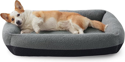 FURTIME Washable Dog Bed Medium Size Dogs, Rectangle Comfy Fluffy Small Dog Bed, Removable Zipper Cover Machine Wash, Orthopedic Bed Durable Pet Cuddler with Anti-Slip Bottom, 25x21x7 in, Dark Grey