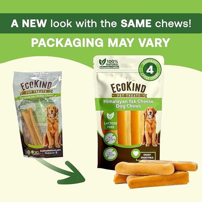 EcoKind Yak Cheese Himalayan Dog Chews, Yak Chews for Medium Dogs, Long Lasting Bone for Aggressive Chewers, 3 Ingredients, Natural High Protein Treats, No Additives, Lactose Free, Medium - 12 Chews