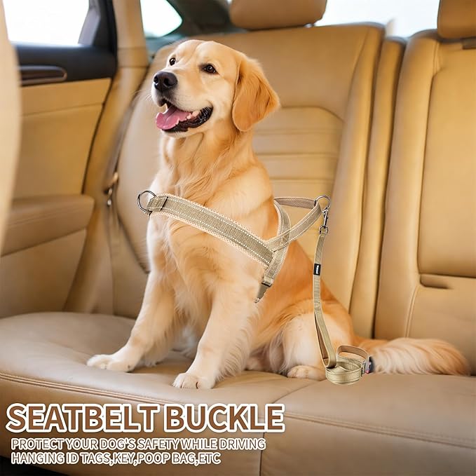 No Pull Dog Harness and Leash Set-Reflective Vest with Handle&5FT Dog Leash with Car Seatbelt Clip,Breathable Mesh&Quick Fit Dog Harness Easy for Medium Large Dogs Training Walking (Brown,S)