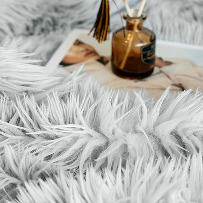 JONIYEAR Oversized Decorative Fluffy Faux Fur Throw Blanket Twin Size 60" x 71",Soft Large Luxury Lightweight Furry Blanket, Accent Cozy Shaggy Plush Thick Warm Fuzzy Blankets for Winter Bed Sofa,Grey