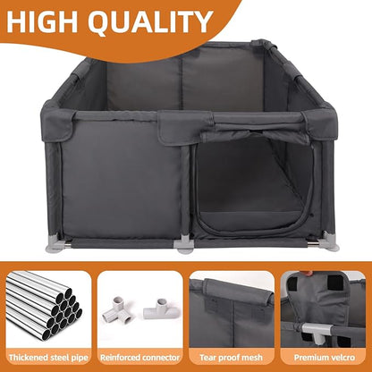 Puppy Playpen Indoor for Small Pets, 37"x37"x18.5" Dog Playpen with Zipper Door, Portable Oxford Fabric Pet Pen Anti-Tipping Design for Puppies, Kittens, Rabbits