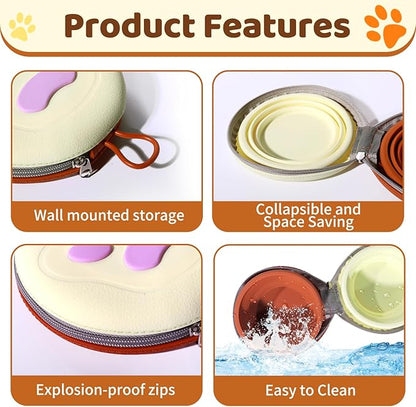 Portable Dog Travel Bowls – 2 in 1 Collapsible Silicone Bowls with Carry Case | All-in-One Food & Water Solution for Camping, Hiking, Car Travel | BPA-Free, Leash Clip, Easy Clean