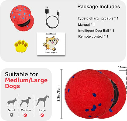 Remotely Controlled Smart Dog Ball: Automatic Bouncing, Vibration and Jumping Action Interactive Toy, Durable Duraspin for Aggressive Chewers, Rechargeable, for Indoor & Outdoor Use Red