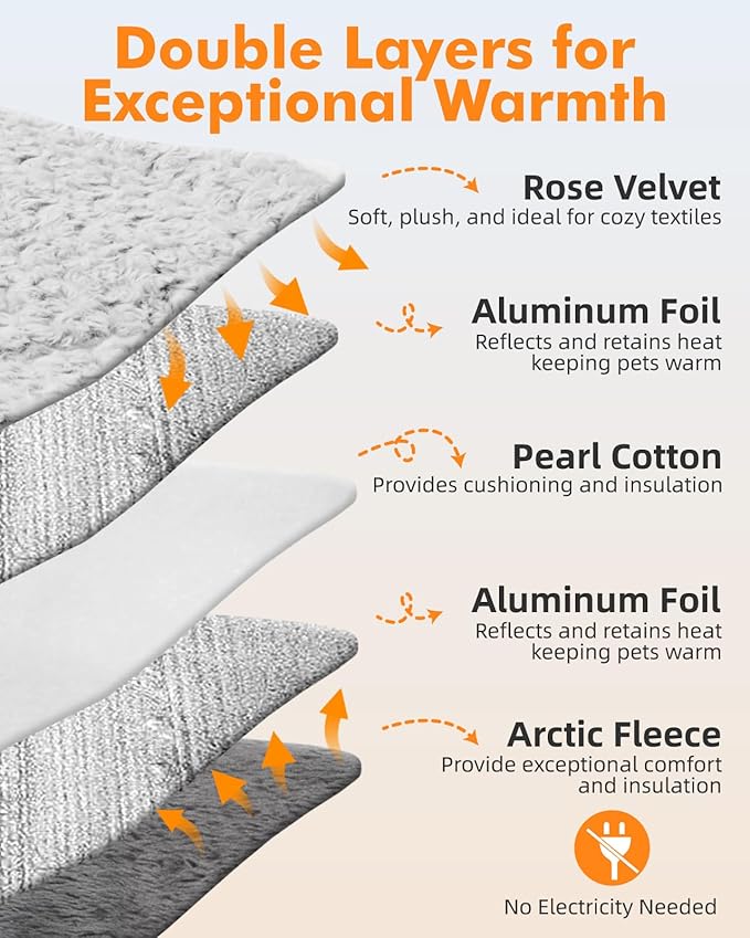 Papettly Self Warming Cat Bed 37 x 25.6 in - Beds for Indoor Outdoor Cats and Dogs, Machine Washable Cat Heating Pad, 2 in Thickened Pet Heating Pad for Cats & Dogs, Double Side Premium Soft