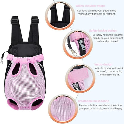 Pet Dog Carrier Backpack, Portable Breathable Mesh Chest Carrier, Polyester Woven Double Shoulder Pet Bag for Outdoor Adventures (Pink, Small)