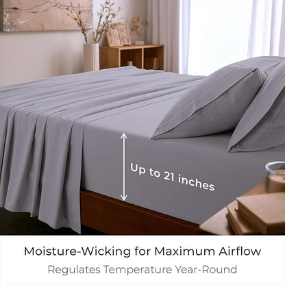 Mellanni California King Sheet Set - 6-Piece Iconic Collection Bedding, (Including 4 Pillowcases), 21-Inch Extra Deep Pocket, Easy Care, Ultra Soft, Cooling Sheets, Brushed Microfiber - Lavender