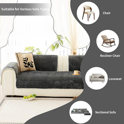 Plush Warm Sofa Covers Washable, Funny Fuzzy Couch Cover for Dogs Washable, Non-Slip Couch Covers for Recliner, Soft Sofa Slipcover for Pet & Kid(1PC, Dark Grey, 36"×36", Single Seater)