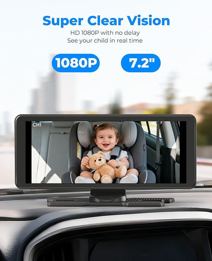 BM5PRO 7.2" 1080P HD Baby Car Camera for 2 Kids, Split Screen with IR Night Vision, Easy to Install & Adjust Brightness, Dual Car Camera Baby Monitor for Rear Seat Safety (Blue)