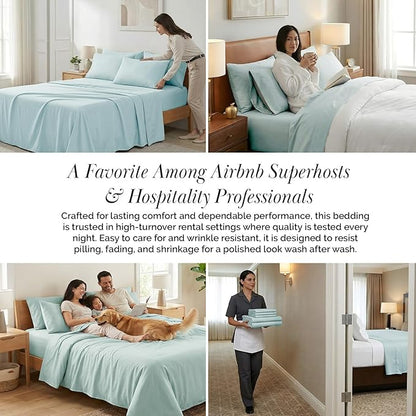 Southshore Fine Living, Inc. 7-Piece Split King Sheet Set, 21-Inch Deep Pocket Split King Sheets for Adjustable Bed, Microfiber Bedding, Oversized Flat Sheet, Blue Pillow Cases, Sky Blue Sheets