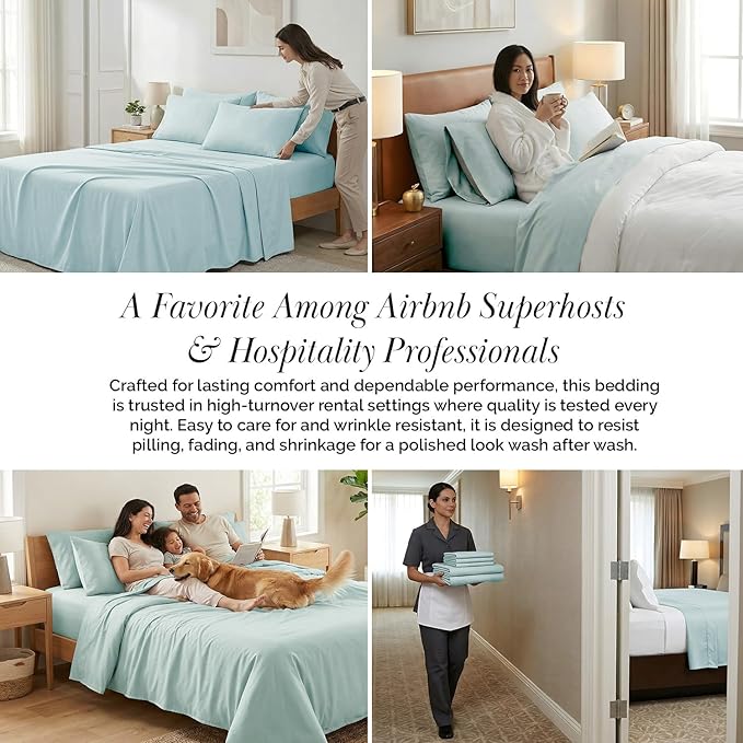 Southshore Fine Living, Inc. 21-Inch Queen Deep Pocket Sheet Set, 6-Piece Blue Sheet Set Queen Size, Pet Hair Resistant Bedding Sheets and Pillow Cases, Machine Washable, Sky Blue Sheets