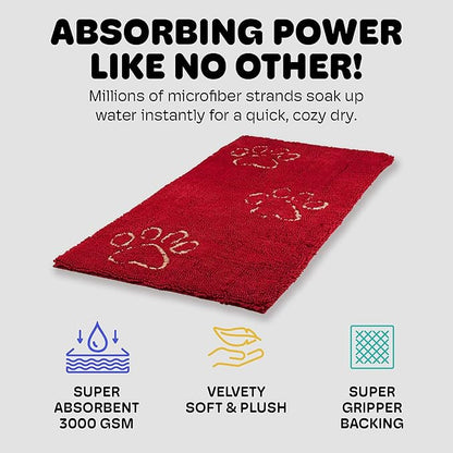 Dog Gone Smart Dirty Dog Doormat - Fast Drying Rug with Super Gripper Backing for Clean Floors - Super Absorbent and Machine Washable Mat for Muddy Paws - Maroon
