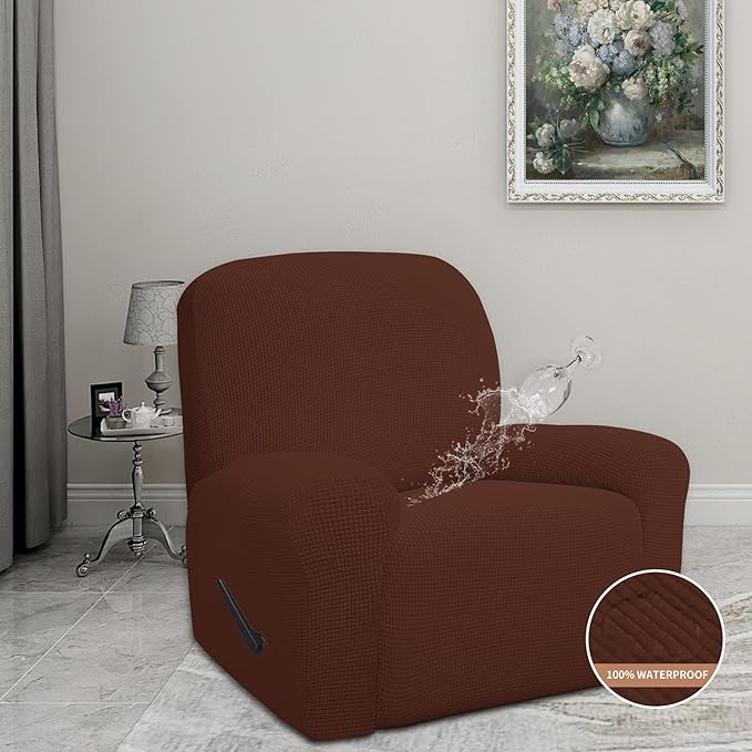 Easy-Going 100% Waterproof Recliner Cover, Dual Waterproof Couch Cover, 1-Piece Jacquard Sofa Cover, Leakproof Slipcover for Kids, Pets, Coffee Color