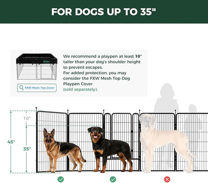 FXW Rollick Unleashed Dog Playpen for Indoor, Yard, RV Camping, 45 inch 32 Panels for Large Dogs, Black│Patented